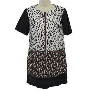 Duro Olowu Women Extra Small XS Black White Brown Linen Geometric Shift Dress